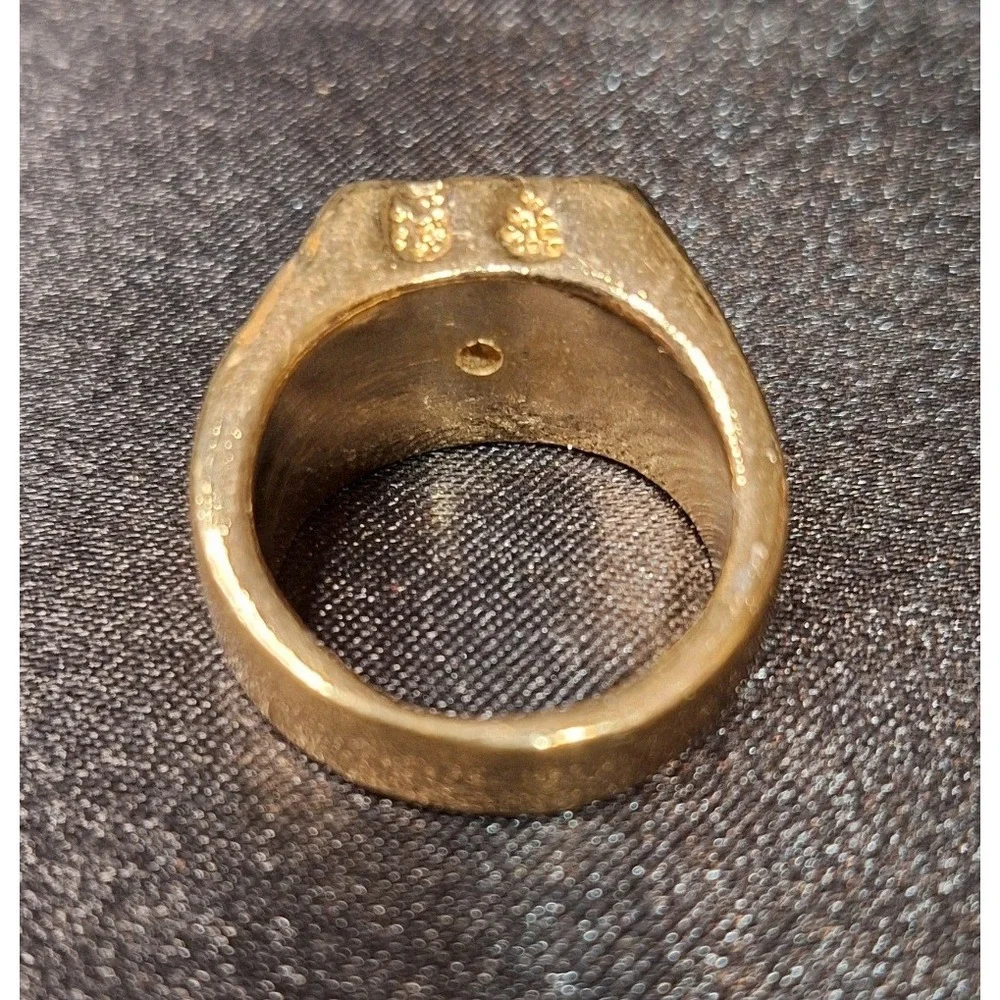 Vintage 1970s Mens Gold Tone Electroplate Nugget Signet Ring Solitaire Size 9